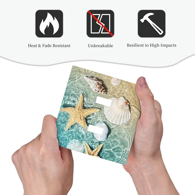 Decorative Switch Plates Beach Starfish Ocean Conch Cameo Shell 2 Gang Double Toggle Outlet Light Switch Cover Wall Plate Electrical Faceplate For Decor Kids Room Decor