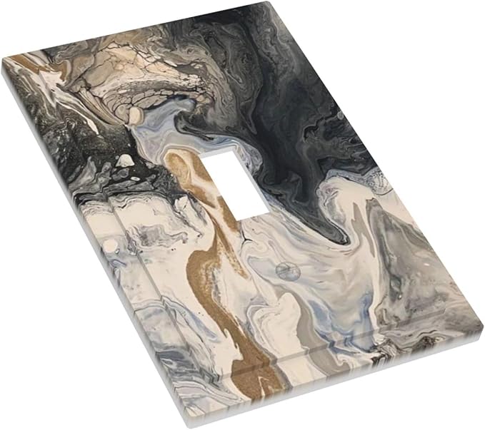 Decorative Light Switch Cover Black Gold Swirl Fluid Painting Marble 1 Gang Single Toggle Device Electrical Faceplate Switchplates Decorator Outlet Wall Plate For Bathroom Kitchen Decor