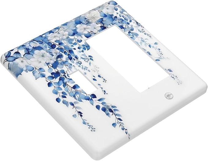 Blue Eucalyptus Leaves Floral Vine Flower Outlet Covers 1 Toggle 1 Rocker Combination Decorative Wall Plate Electrical Switch Plates Light Switch Cover Plate for Bedroom Living Room Decor