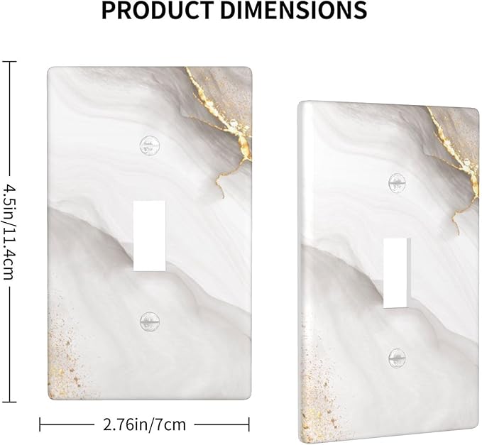 1-Gang Toggle Light Switch Plate, Faux Marble Printed Wall Plate, White Gray Gold Modern Glam Pattern Decor for Bathroom Kitchen