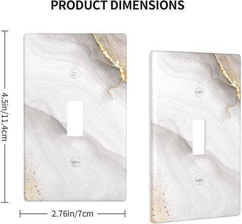 1-Gang Toggle Light Switch Plate, Faux Marble Printed Wall Plate, White Gray Gold Modern Glam Pattern Decor for Bathroom Kitchen