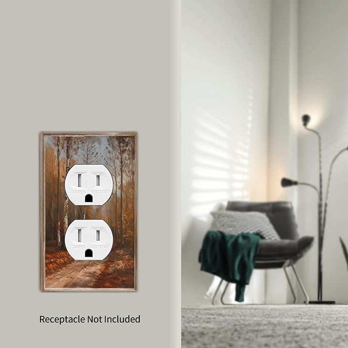 Decorative Art Light Switch Covers Maple Path 1 Gang Single Duplex Outlet Wall Plate Switchplate Electrical Faceplate for Home Decor