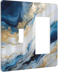Abstract Blue Granite Luxury Watercolor Marble Texture Print 2 Gang Single Toggle Rocker Combination Light Switch Cover Unique Decorative Wall Plate Cover Electrical Faceplate Switchplate for Bedroom