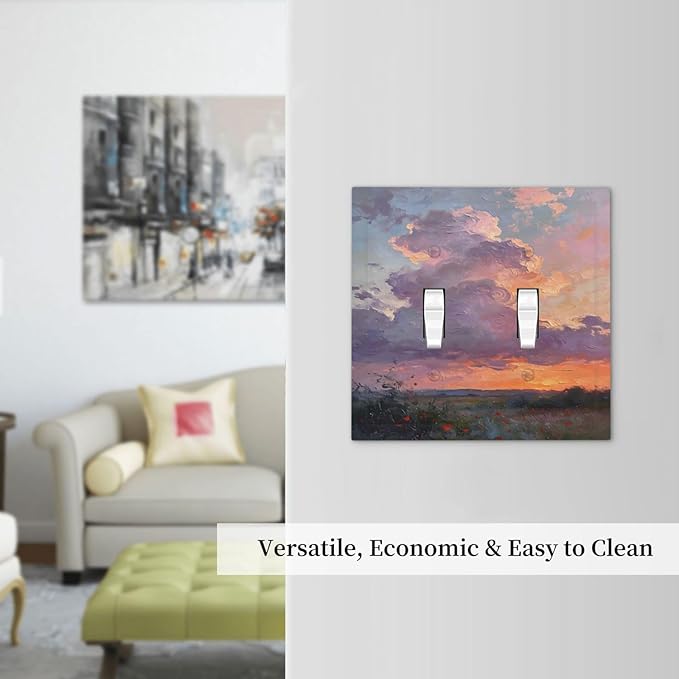 Abstract Sunset Dusk Natural Scenery Wild Flowers Decorative Switch Plates 2 Gang Double Toggle Outlet Light Switch Cover Wall Plate Electrical Faceplate for Farmhouse Bedroom Decor