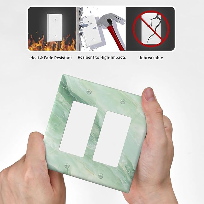 Outlet Covers Green Marble Luxury Abstract 1 Gang Duplex Light Switch Cover Plate Decorative Wall Plates Electrical Switchplate Receptacle for Bathroom Bedroom Decor（2 Pack）