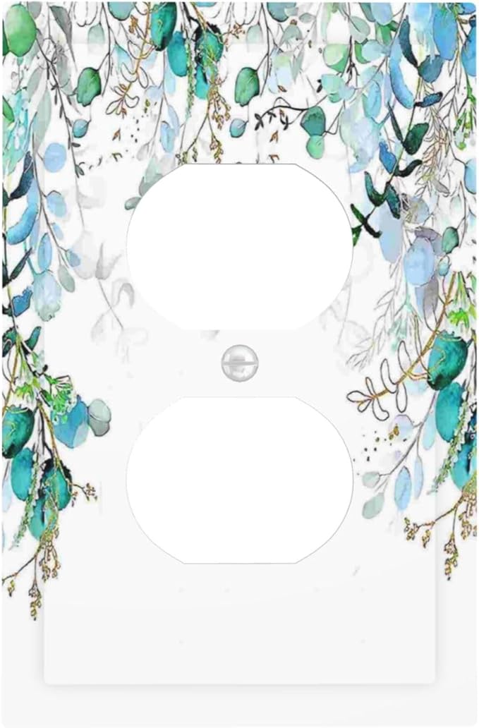 Decorative Outlet Covers Bohemian Green Eucalyptus Leaf Pine Leaves 1 Gang Wall Plate Receptacle Duplex Light Switch Cover Plate Single Dual Plug Covers Electrical Switchplate