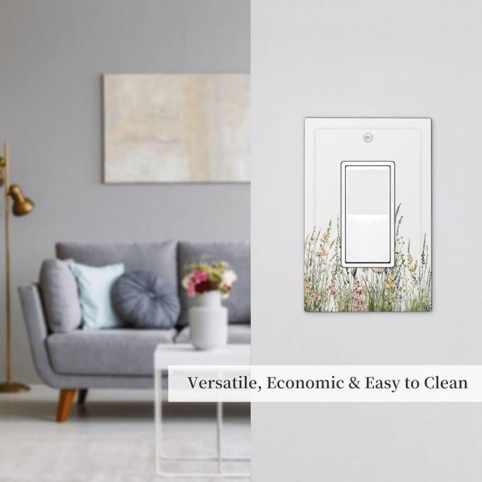 Decorative Outlet Covers Boho Wildflower Green Leaves Rustic Floral Botanical 1 Gang Single Rocker Light Switch Cover Plate Wall Plates GFCI Faceplate for Bedroom living Room Decor