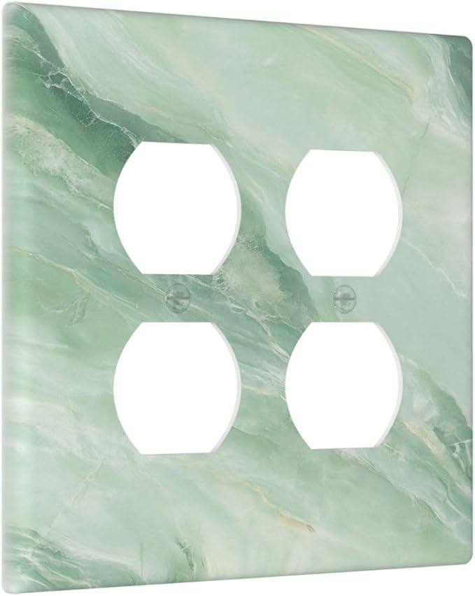 Outlet Covers Green Marble Luxury Abstract 2 Gang Decorative Light Switch Cover Double Duplex Wall Plates Switch Plates Electrical Socket Covers for Bathroom Bedroom Decor
