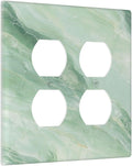 Outlet Covers Green Marble Luxury Abstract 2 Gang Decorative Light Switch Cover Double Duplex Wall Plates Switch Plates Electrical Socket Covers for Bathroom Bedroom Decor