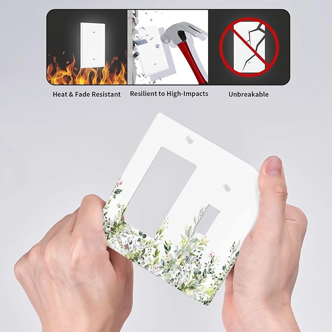 Outlet Covers Green Eucalyptus Leaves Floral Wildflower 1 Toggle 1 Rocker Combination Decorative Wall Plate Electrical Switch Plates Light Switch Cover Plate For Bed Room Living Room Decor