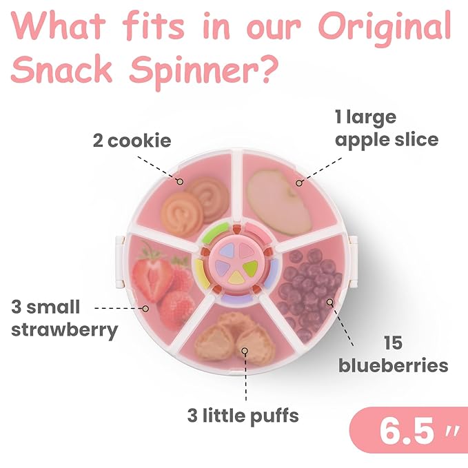 JOOPETALK Kids' Rotating Snack Container Set – 2-Pack, Includes 1 Rotating Snack Container & 1 Round Sectioned Snack Box, BPA-Free, Dishwasher Safe, Perfect for Travel-Pink