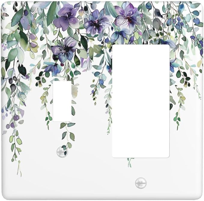 Outlet Covers Blue Purple Eucalyptus Leaves Boho Botanical 2 Gang Combo Light Switch Cover Plate Toggle Rocker Wallplates Decorative Switch Plates and Outlet Covers for Bathroom Home Decor
