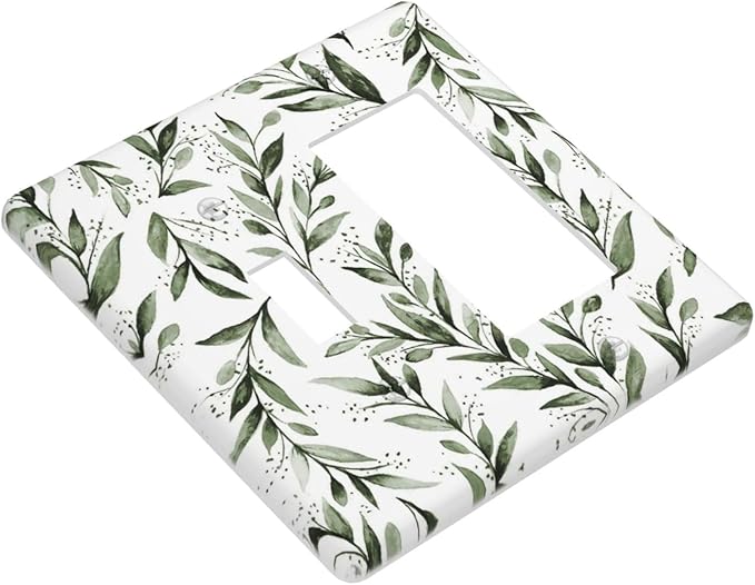 Green Leaf Olive Leaf Sage Floral Outlet Covers 1 Toggle 1 Rocker Combination Decorative Wall Plate Electrical Switch Plates Light Switch Cover Plate for Bedroom Living Room Decor