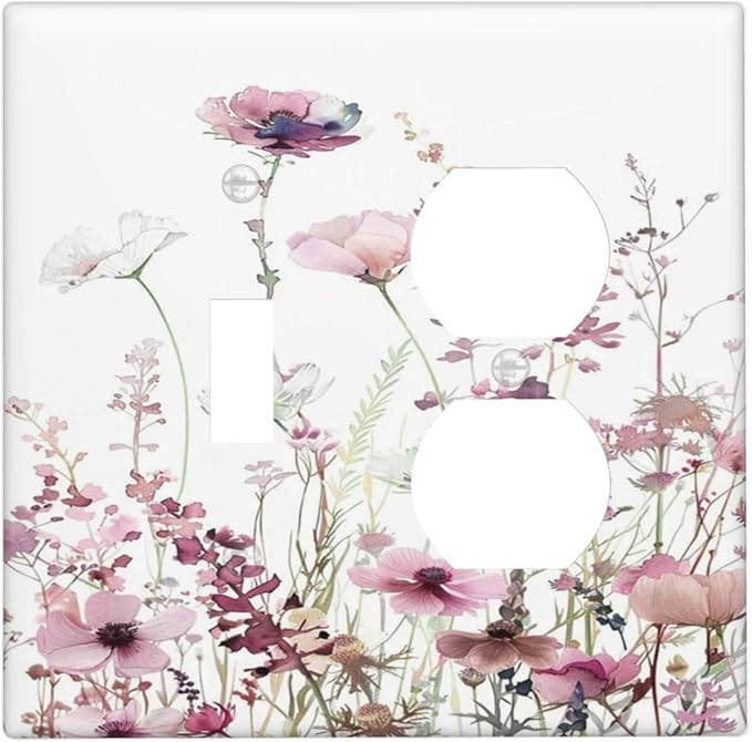 Floral Pink Watercolor Wildflowers Plant Flower Wallplates 1 Toggle 1 Duplex Switch Plate Electrical GFCI Faceplate Decorative Light Switch Covers for Bedroom Living Room Decor