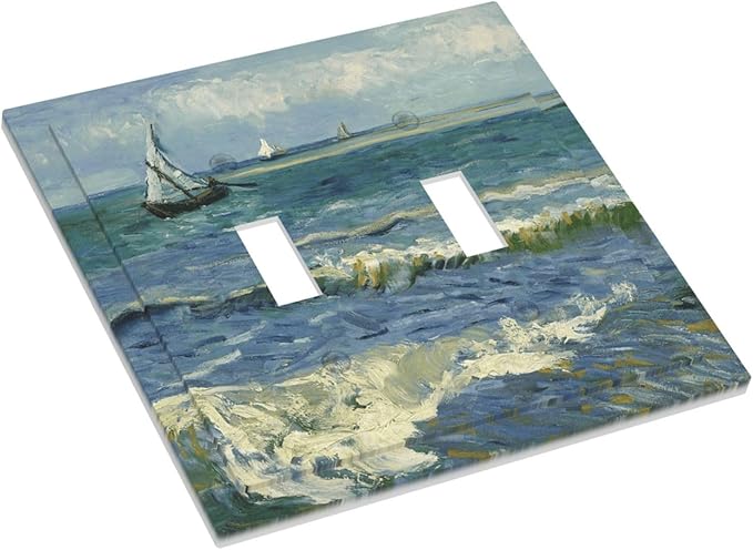 Nautical Ocean Waves Sailboat Painting Blue Sky Decorative Switch Plates 2 Gang Double Toggle Outlet Light Switch Cover Wall Plate Electrical Faceplate for Bathroom Bedroom Decor