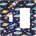 Decorative Outlet Covers Blue Space-themed Rocket Spaceship 2 Gang Light Switch Cover Plate Single Toggle 1 Rocker Wall Plates for Electrical Switch Plate Covers for Children's Room Decor