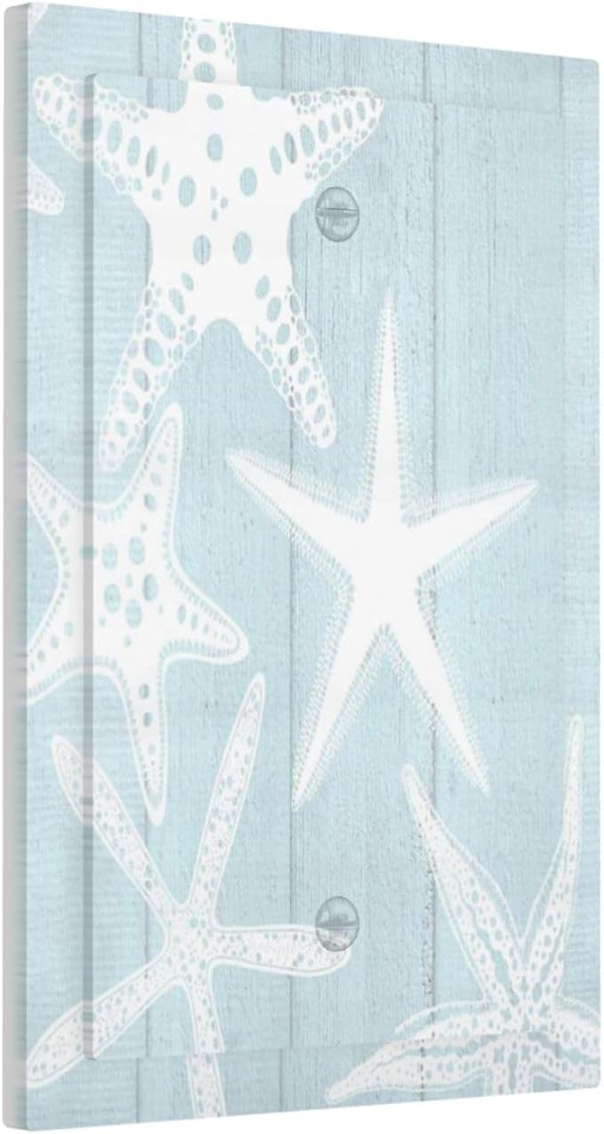 Beach Starfish Vintage Wood Rustic Country Ocean Light Switch Cover Plate 1 Gang No Device Blank Electrical Wall Plates Faceplate Decorative Switch Plate Covers for Farmhouse Kids Room Decor