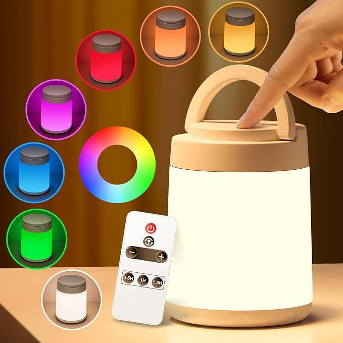 One Fire Night Light for Kids Night Light,10 Colors+8 Dimmable Baby Night Lights for Nursery Lamp,Portable+Remote+Touch Nightlight for Kids Room,1800mAh Tap Light Rechargeable Night Light Cream White
