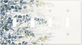 Decorative Switch Plate Cover with Green & Blue Watercolor Eucalyptus Botanical Foliage Design 4 Gang Artistic Wall Plate Unique Quad Toggle Light Switch Covers for Contemporary Living Room