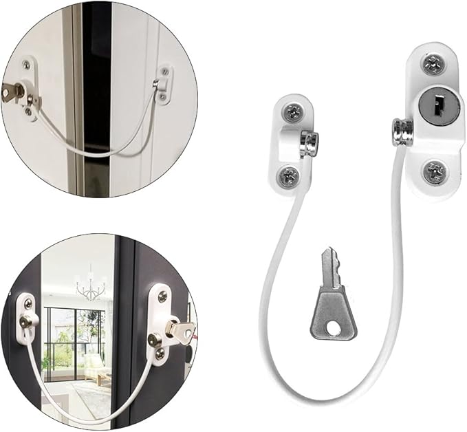 Child Safety Locks Window Door Cable Ventilator Kid Lock Baby Security Locking Keyed Opening Restrictor For Baby Protection Prevent Children Falling Window Lock (2PC White)