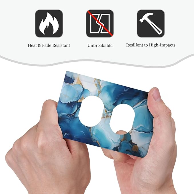 Decorative Outlet Covers Artistic Abstract Blue Marble Gold Line Painted 1 Gang Wall Plate Receptacle Duplex Light Switch Cover Plate Single Dual Plug Covers Electrical Switchplate