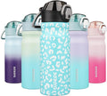 BJPKPK Insulated Water Bottle 18oz Stainless Steel Water Bottles with Straw and Carry Handle Double Wall Metal Thermal Flask,Sky Blue Leopard