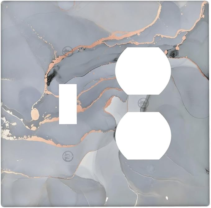 Gray And Gold Marble Abstract Luxury Print Wallplates 1 Toggle 1 Duplex Switch Plate Electrical GFCI Faceplate Decorative Light Switch Covers for Bathroom Kitchen Bedroom Decor
