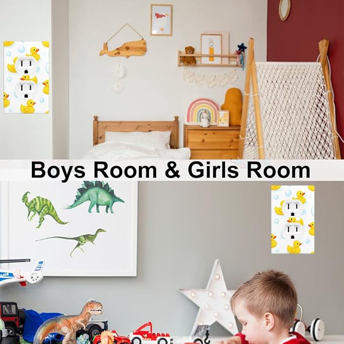 Yellow Rubber Duck 1-Gang Duplex Wall Plate, Cute Duck Bubble Outlet Cover for Kids Bathroom, Boys Girls Room & Nursery