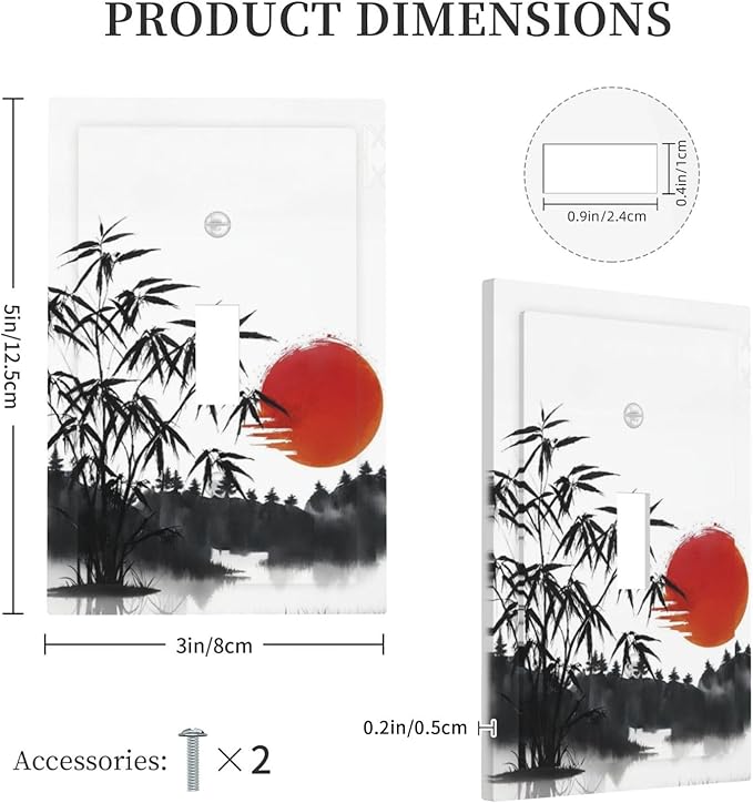 Decorative Light Switch Plate Covers Artistic Describe Black Bamboo Japanese Red Sun 1 Gang Wall Plate Single Toggle Switch Cover Plate Jumbo Electrical Switchplate Receptacle Faceplate