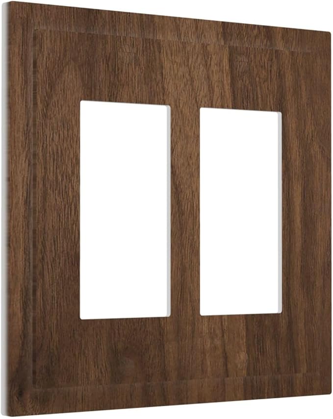 Decorative Outlet Covers Dark Brown Wood Grain 2 Gang Double Rocker Light Switch Cover Plate Electrical Switch Plate Cover Decorate GFCI Wall Plate for Farmhouse Cabin Decor