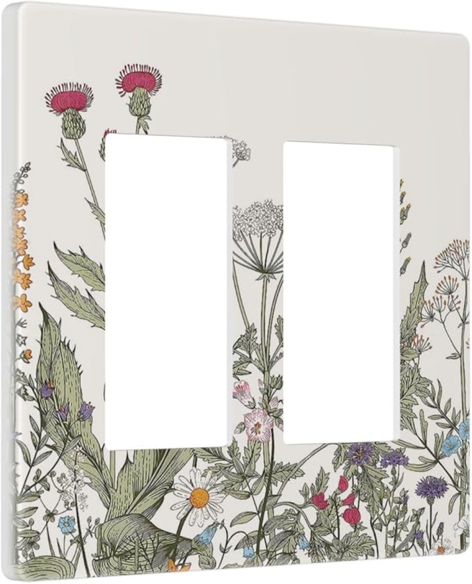 Vintage Colorful Wild Flower Floral 2 Gang Double GFCI Rocker Rocker/Decorator Light Switch Cover Decorative Outlet Wall Plate Electrical Faceplate Screwless