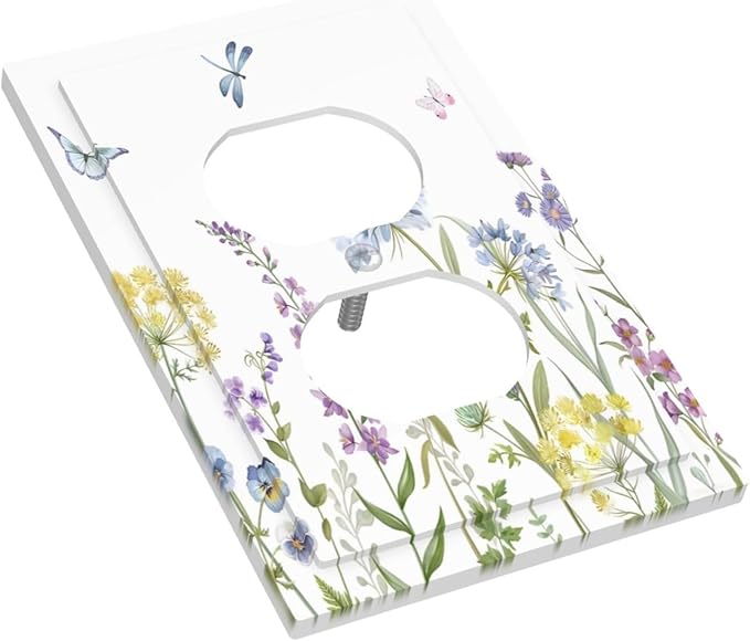 Colorful Wildflowers Dragonfly Lavender Butterfly Insect Outlet Covers 1 Gang Duplex Light Switch Cover Decorative Switch Plates Electrical Receptacle Faceplate Wall Plate for Bedroom Living Room