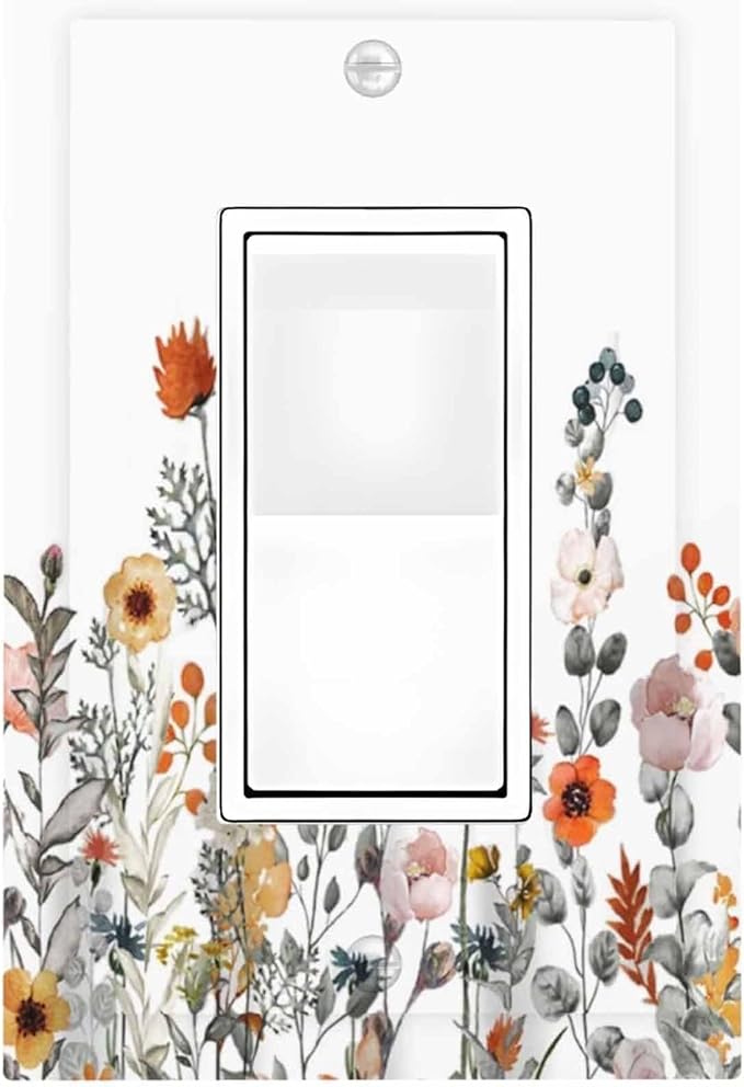 Decorative Outlet Covers Colorful Wildflowers Boho Vintage Floral 1 Gang Single Rocker Light Switch Cover Plate Wall Plates Gfci Faceplate For Bed Room Living Room Decor