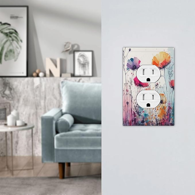 Light Switch Cover Plate Abstract Floral watercolor flowers 1 Gang Duplex Outlet Covers Wildflower Decorative Wall Plates Electrical Switchplate Receptacle Cover for Bathroom Home Decor