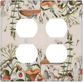 Boho Mushroom Forest Plants Wildflowers Insects Outlet Covers 2 Gang Double Duplex Decorative Light Switch Covers Electrical Wallplates Socket Faceplate for Kids Room Home Decor