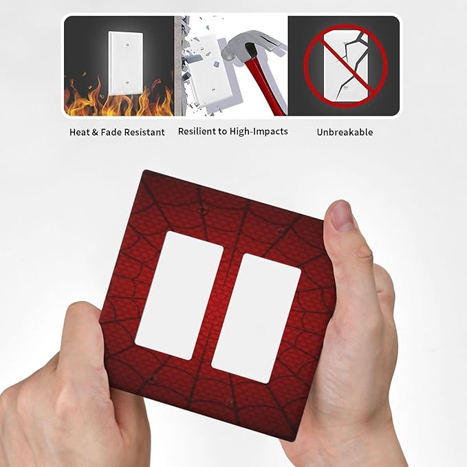 Outlet Covers Red Black Spider Web 1 Gang Duplex Light Switch Cover Plate Decorative Wall Plates Electrical Switchplate Receptacle for Kids Room Home Decor（2 Pack）