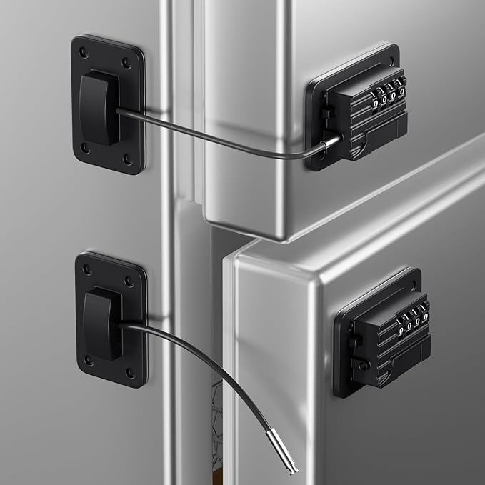RORMGO Refrigerator Lock, Heavy Duty Fridge Locks for Kids, Freezer Lock with Combination for Refrigerator Drawer Cabinet Safety, Easy to Install No Keys Needed Black, 2 Packs