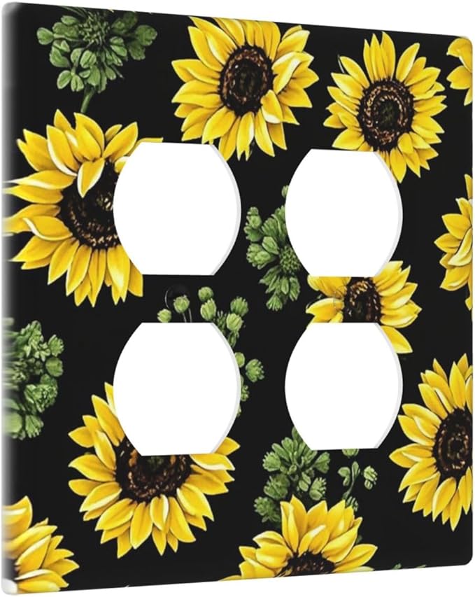 Outlet Covers Floral Sunflower Plants Flowers 2 Gang Double Duplex Decorative Light Switch Covers Electrical Wallplates Socket Faceplate For Bed Room Farmhouse Decor