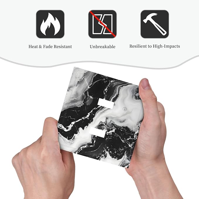 Ink Painting Marble Black White Abstract Luxurious Print Decorative Switch Plates 2 Gang Double Toggle Outlet Light Switch Cover Wall Plate Electrical Faceplate for Kitchen Office Decor