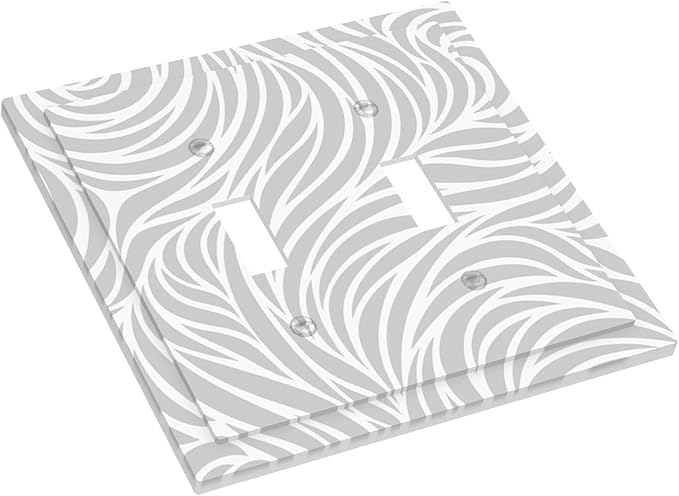 Silver Swirls Double Toggle Switch Cover - 2-Gang Standard US Size Modern Abstract Wave Vortex, Neutral Gray Decorative Light Switch Covers for Contemporary Home Decor