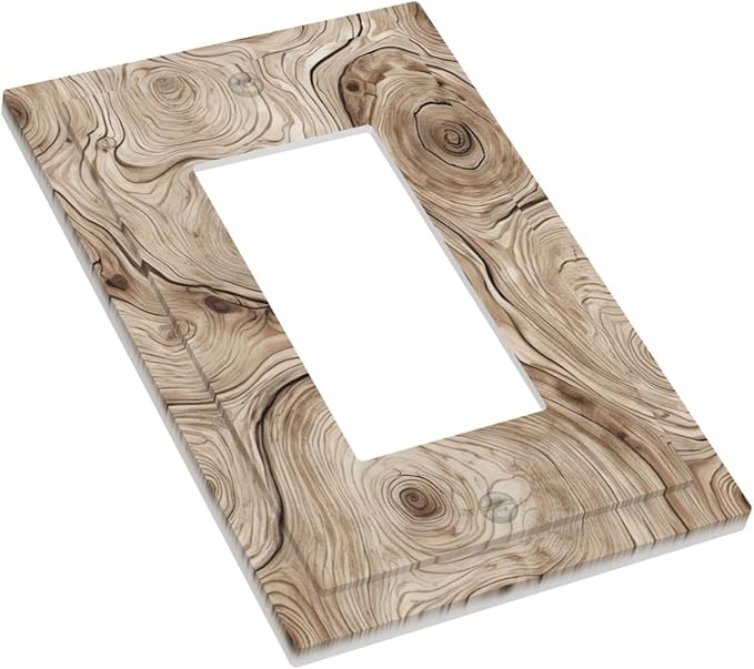 Tree Annual Rings Burl Texture Brown Wood Grain Print Decorative Outlet Covers 1 Gang Single Rocker Light Switch Cover Plate Wall Plates GFCI Faceplate for Farmhouse Bedroom Decor