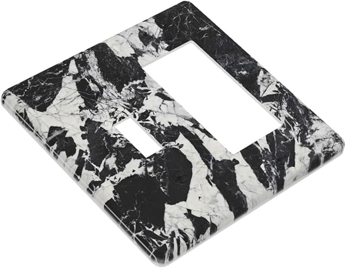 Black White Marble Abstract Luxury Outlet Covers 1 Toggle 1 Rocker Combination Decorative Wall Plate Electrical Switch Plates Light Switch Cover Plate for Bathroom Kitchen Decor