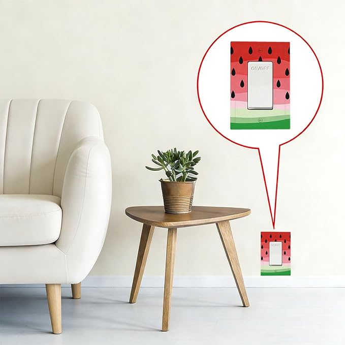 Gradient Watermelon Slice & Seeds Single Rocker Switch Cover - 1-Gang Standard US Size Summer Freshness Playful Fruit Design Light Switch Covers for Kitchen Decor