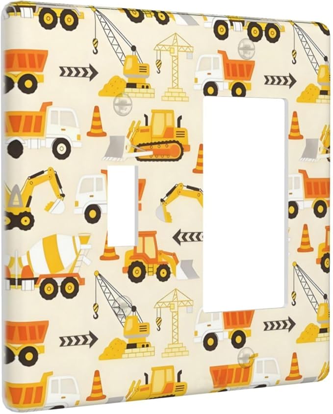 Decorative Outlet Covers Construction Vehicle Yellow Trucks Diggers 2 Gang Light Switch Cover Plate Single Toggle 1 Rocker Wall Plates for Electrical Switch Plate Covers for Home Decor
