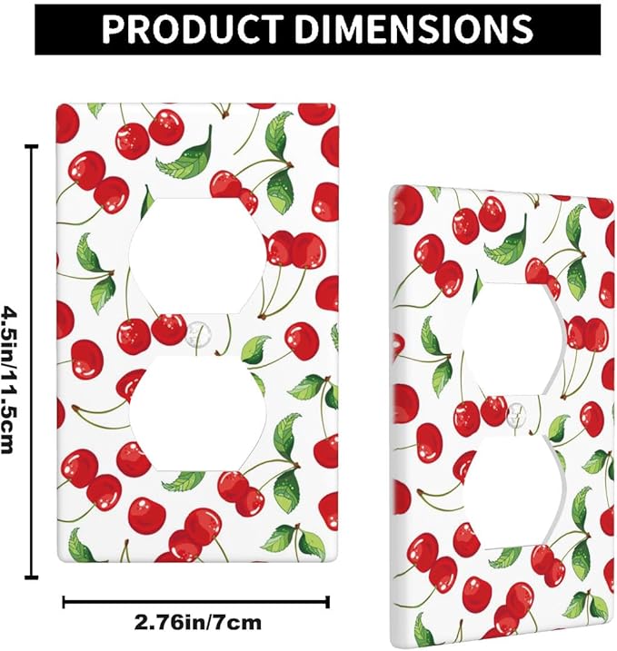 Red Cherries with Green Leaves Outlet Covers Cherry Duplex Receptacle Wall Plate Standard 1 Gang Plug Cover 4.5 x 2.76 Inch for Home Decor