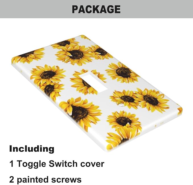 Sunflowers 1 Gang Light Switch Cover Yellow Floral Flowers White Single Toggle Wall Plate Electrical Switchplate Decorative Faceplate for Home & Office 4.5 x 2.76 Inch