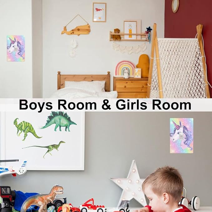 1-Gang Toggle Light Switch Plate, Unicorn Rainbow Printed Wall Plate, Cute Cartoon Decor for Girls Bedroom Nursery Kids Bathroom
