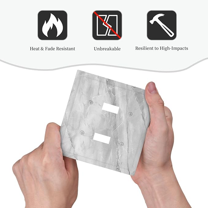 Decorative Switch Plate Covers Gray Marble Pattern 2 Gang Double Toggle Light Switch Cover Plate Electrical Wall Plate Outlet Cover Outlet Light Switch Cover for Home Farmhouse Decor