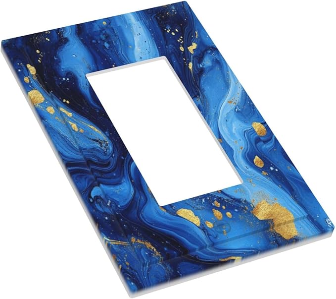 Outlet Covers Navy Blue Gold Marble Abstract Luxury 1 Gang Single Rocker Light Switch Cover Plate Decorative GFCI Wallplates Socket Cover Electrical Switch Plate Covers for Bathroom Home