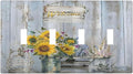 Rustic Sunflower Floral Vintage Wood Board Light Switch Covers Quad Toggle Electrical Faceplate 4 Gang Wall Plate Decorative Switch Plates Cover for Farmhouse Home Decor
